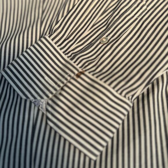 Talbots Button Up Shirt Women Sz 16 Long Sleeve Cotton Spandex Gray White Stripe - Picture 4 of 8
